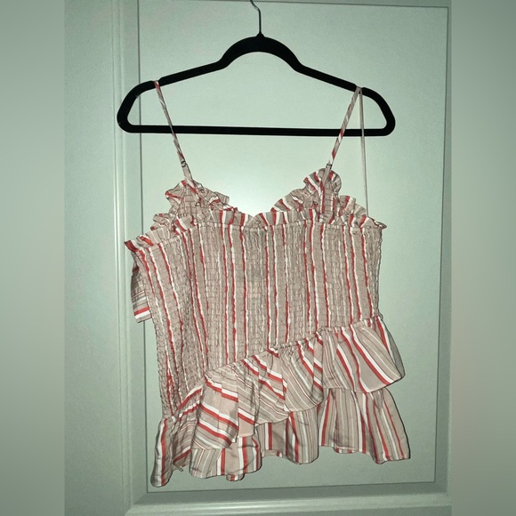 Kaari Blue Striped Ruffle Blouse in Red and Cream - Picture 2 of 4